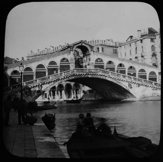 ANTIQUE Magic Lantern Slide VENICE THE PONTE RIALTO C1900 PHOTO ITALY / VENEZIA