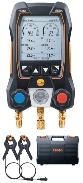 Testo 550s Digital Manifold Kit with temperature probes, -14 to 870 psi