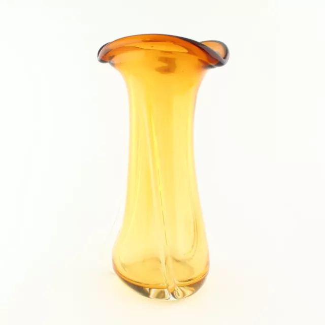 Vintage Amber Yellow Art Glass Twist Vase w/ Fins - 8 1/2 in Tall