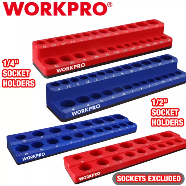 WORKPRO 2PIECES 1/2" / 1/4" Magnetic Socket Organizer Set Tool Cart SAE & Metric