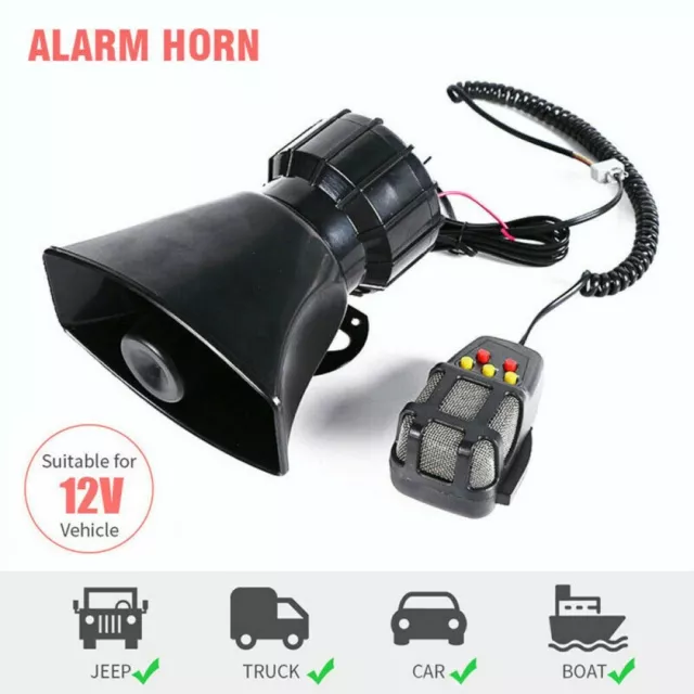 7 Sound Loud Car Horn Warning Alarm Police Fire Horn PA Siren Speaker System MIC