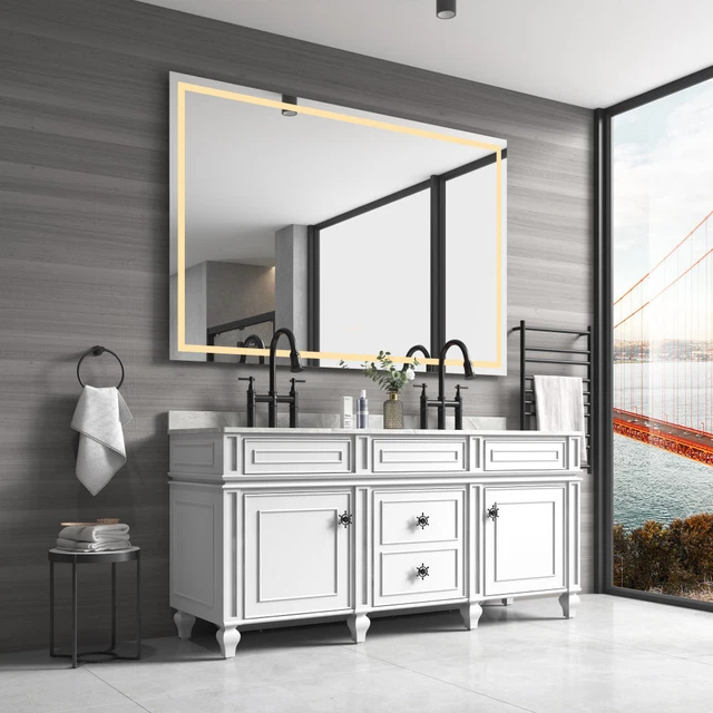 72in. W x 48 in. H Frameless LED Single Bathroom Vanity Mirror in Polished