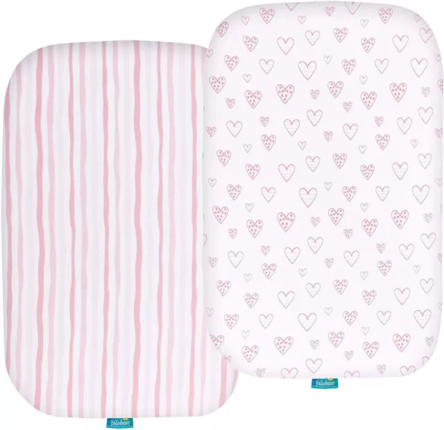 Baby Bassinet Fitted Sheets for MiClassic 100% Jersey Knit Cotton 2 Pack Pink