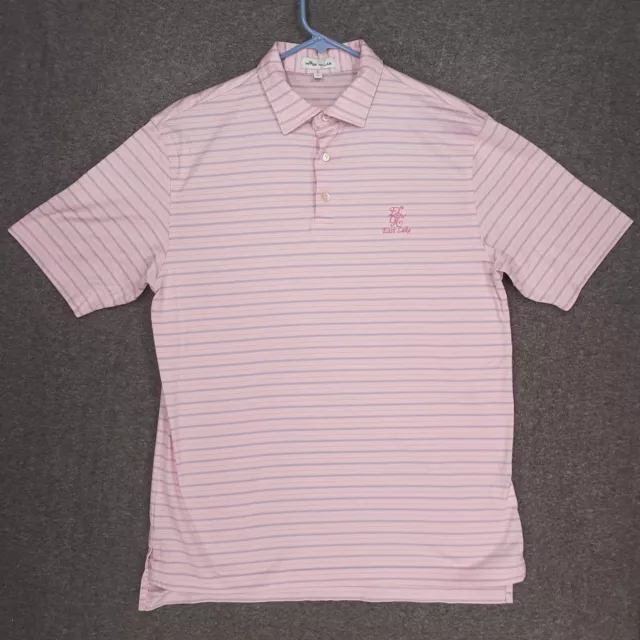Peter Millar East Lake Polo Shirt Mens M Pink Blue Stripe Knit Cotton Preppy