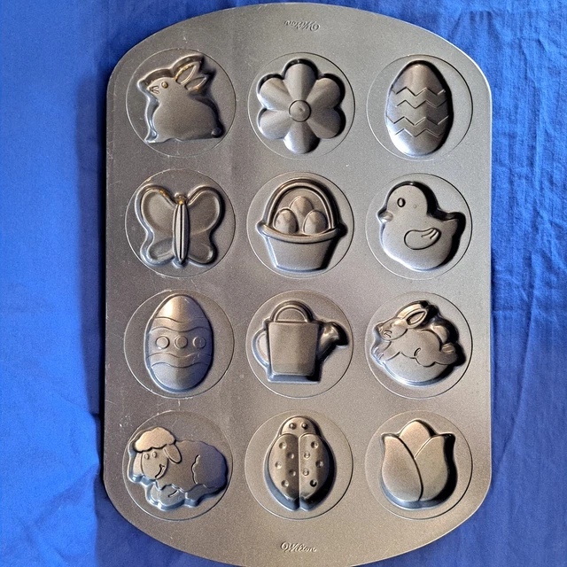 Wilton EASTER Spring COOKIE PAN 12 Bunny Egg Chick Basket Cupcake Baking Mold