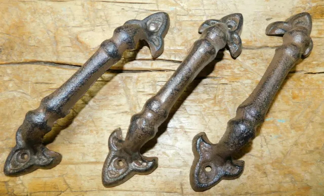 3 Cast Iron Antique Style RUSTIC Barn Handle, Gate Pull, Shed / Door Handles