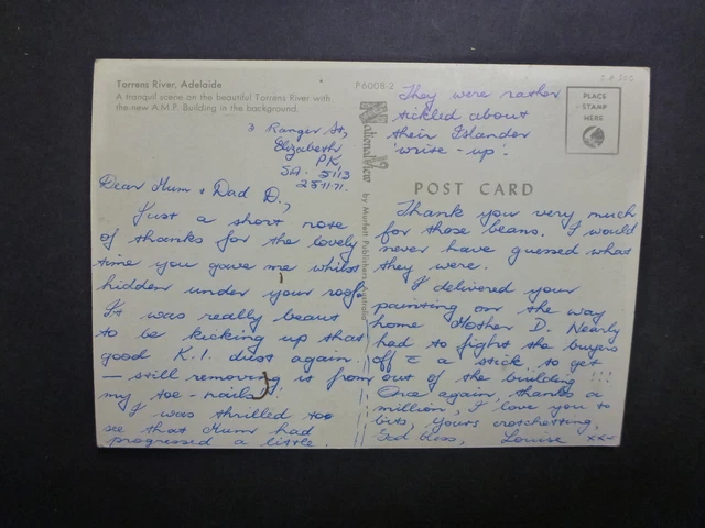 Retro Australian Postcard- Torrens River, Adelaide, Sa 2