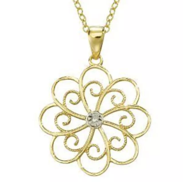 14k Gold Plated Silver Necklace Diamond Accent Flower