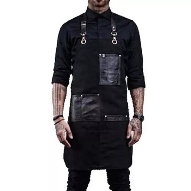 Black PU Barber Wooden Work Suit Kitchen Chef Waterproof Apron 3