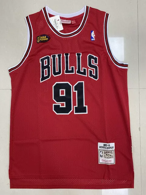 Neu Retro 1998 Finals Dennis Rodman #91 Chicago Bulls Basketball Trikots Rot DE
