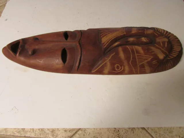 Vintage Hand Carved Wood African Wall Mask Pair Fish Carving-Rare! Tribal 24”