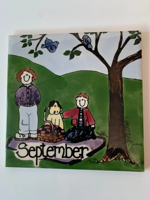H & R JOHNSON England September Hanging Tile Trivet N Vogelzang Signed 6"x6"