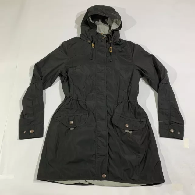 Royal Robbins Jacket Womens Medium Black Gails Force Trench Coat Lined Hooded