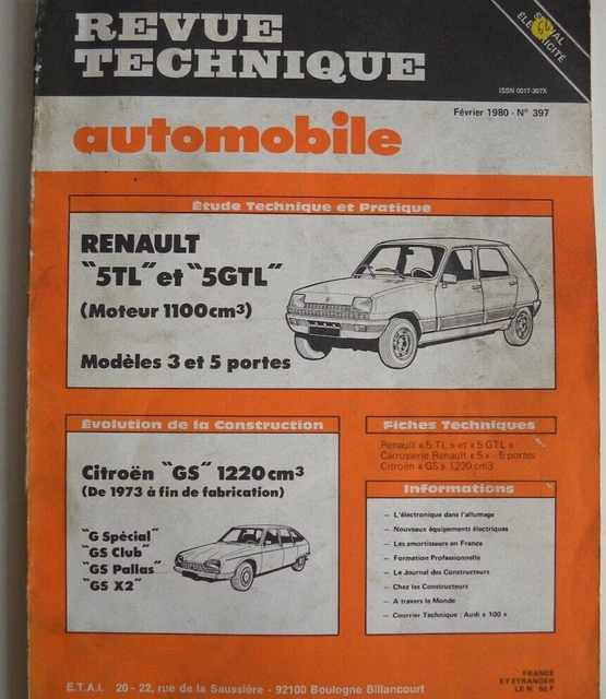 Revue Technique Automobile Renault 5 R5 TL GTL 1100cc - Manuel D'atelier Occasion