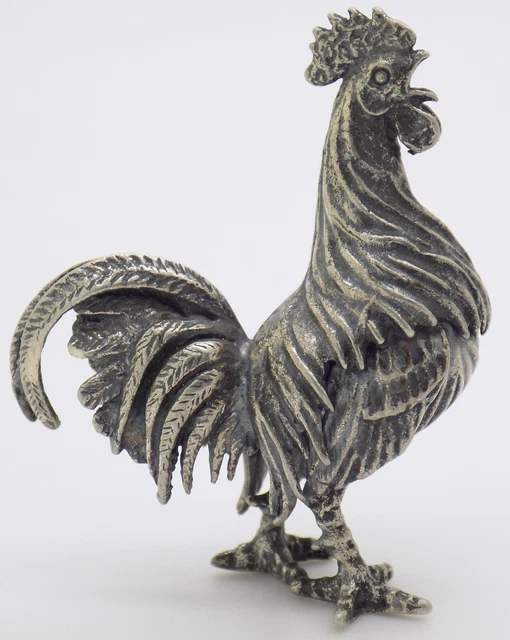 Vintage Italian Handmade Genuine Silver Detailed Rooster Figurine Miniature
