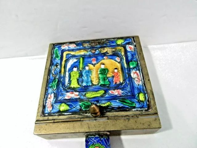 Silent Butler Table Oriental Vintage Beautiful Enamel Cloisonne Brass Chinese