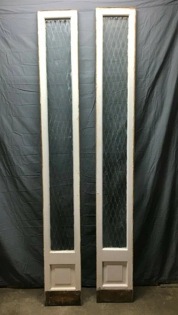 Pair Antique Raised Diamond Pattern Glass 12x92 Entryway Sidelights VTG 331-22B