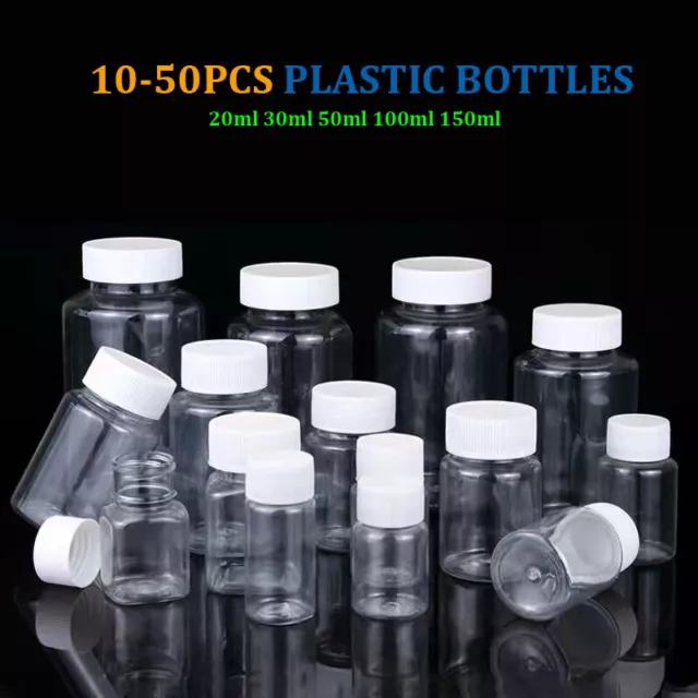 10-50PCS PET Clear Plastic Bottles Screw Caps Storage Container 20ml 50ml 100ml