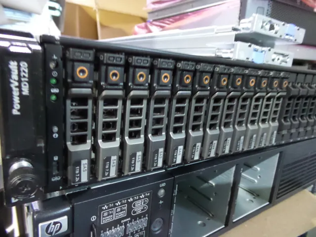 Dell PowerVault MD1220 24 bay 2.5" SAS Storage Array 2 x contr Rails 12x 1TB SAS