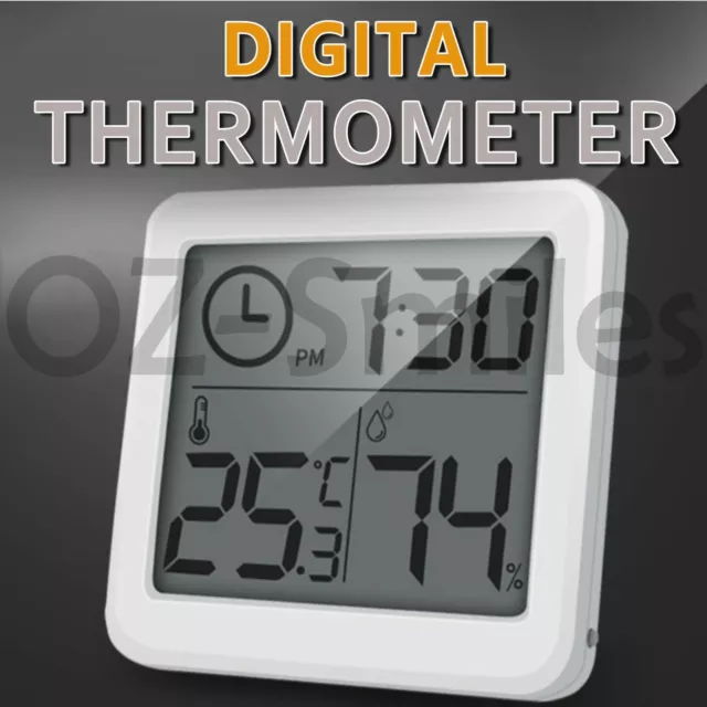 Digital Thermometer Humidity Meter Room Temperature Indoor LCD Hygrometer Clock