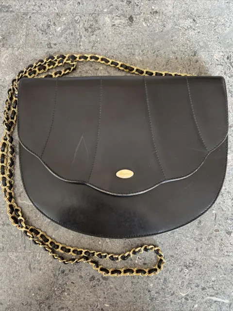 Salvatore Ferragamo Vintage Flap Shoulder Bag Gold Chain Crossbody Black