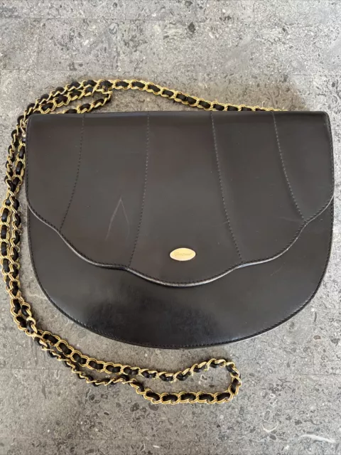 Salvatore Ferragamo Vintage Flap Shoulder Bag Gold Chain Crossbody Black