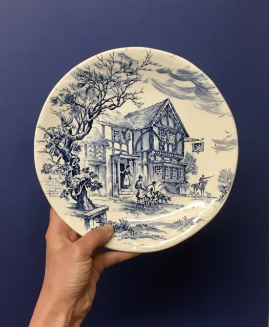 Assiette Porcelaine de Gien décor bleu Paysage chasse à courre Vintage