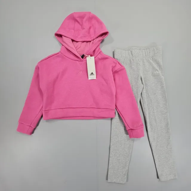 Adidas Kids Girls Tracksuit Set Pink 7 -8 Years Cotton Hoodie & Leggings Outfit