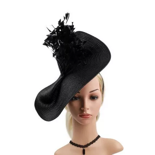 Stunning Large Black Straw Fascinator & Feathers, Black Headband, Spring Races