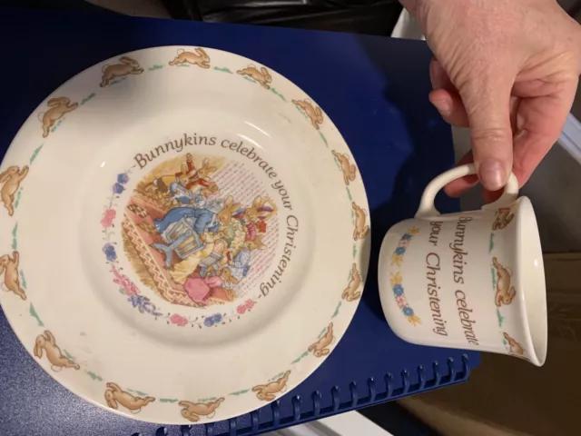Royal doulton bunnykins christening plate and cup