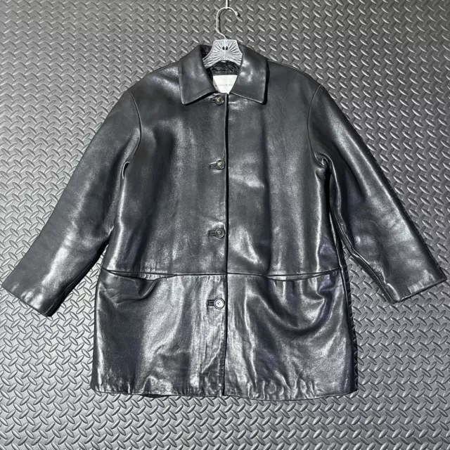 ANDREW MARC New York Jacket Coat Soft Butter Leather Black Quilted Liner Mens L