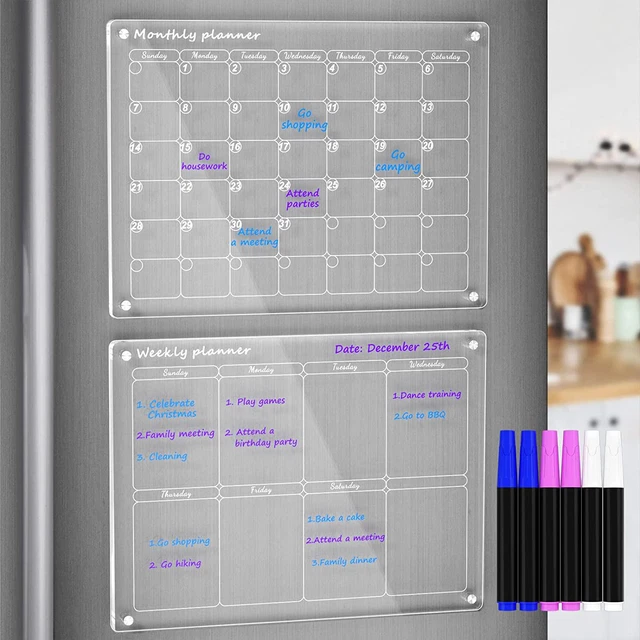 ACRYLIC DRY Erase Board Calendar Clear for Refrigerator+4 Markers 35.36 PicClick