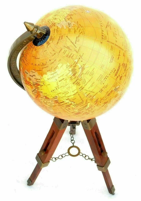 Nautical Globe Antique Brass World Map Globe Ornament On Wooden Stand Desk item