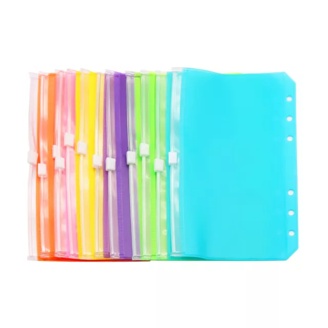 12pcs A5/A6 Colorful PVC Binder Pockets 6 Holes Zipper Pouch Loose Leaf Bags