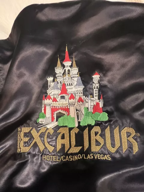 Vintage 80s 90s Excalibur Las Vegas Hotel & Casino Satin Jacket Purple Size Med