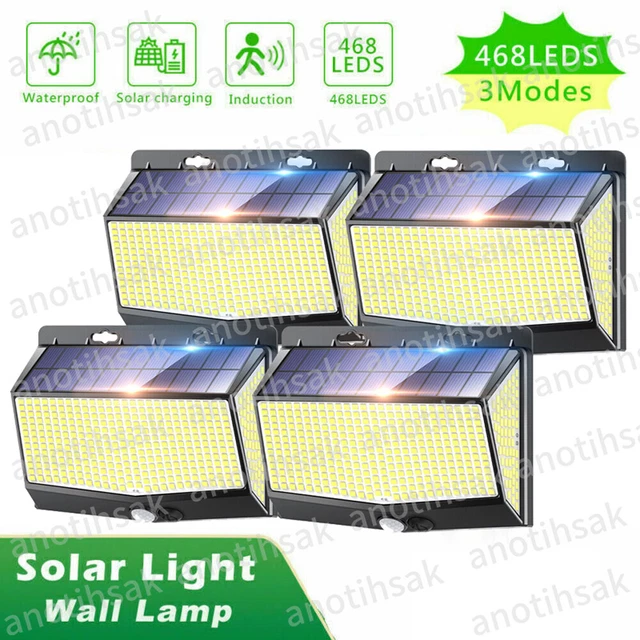 468LED Solarleuchte mit Bewegungsmelder Außen Gartenfluter Sensor Strahler Lampe