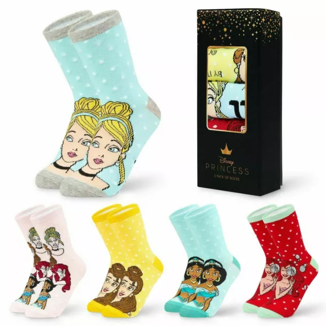 Disney Women Socks, 5 Pairs Ladies Socks Princess, Disney Princesses Gifts