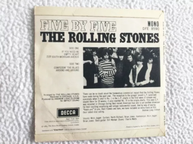 THE ROLLING STONES Five By Five UK original 7" EP Decca DFE 8590 1964