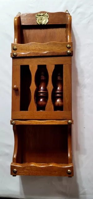 Vintage Wood Spice/Mail Wall Cabinet With Wooden Salt & Pepper Shaker