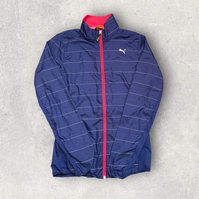 Puma Running Raincoat Jacket Athletics Gym Activewear Navy Pink Womens - Size 10