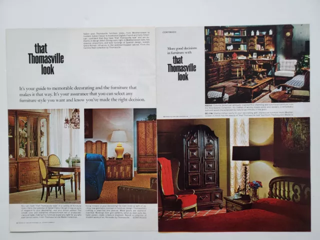 Thomasville Furniture 6 Rooms Dining Bed Study Love Seat 1968 Vintage Print Ad