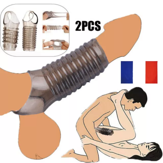 2PCS Prolongateur De Pénis Gaine Agrandisseur Etui Pénien Anneaux Hommes Sextoy