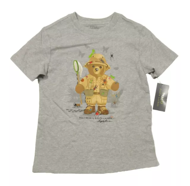 Polo Ralph Lauren Boys Grey Heather Polo Bear Graphic Print Short Sleeve T-Shirt