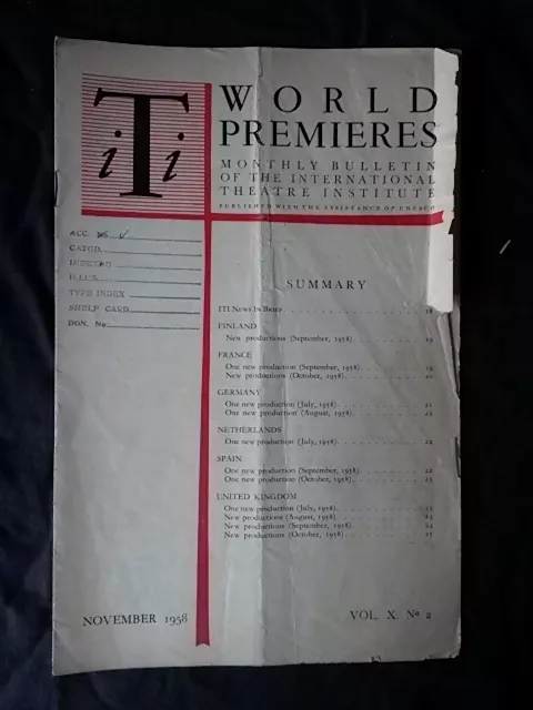 International Theatre Institute World Premier - Nov 1958 Vol 10 #2