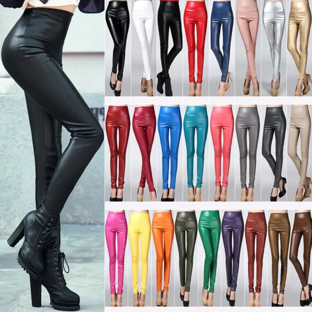 WOMEN SHINY HOLOGRAPHIC Leggings Wet Look PU Leather High Waist Skinny  Pants $34.74 - PicClick AU