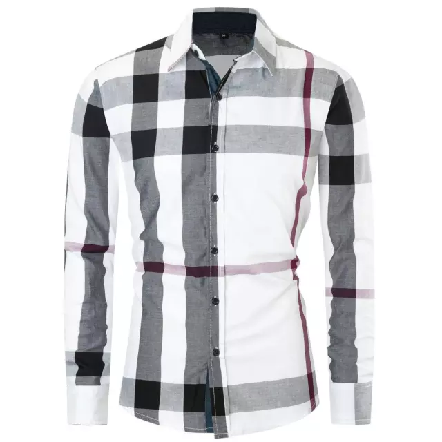 Mens Plaid Shirt Engineered Stripes Stretch Button Up New Casual Dress