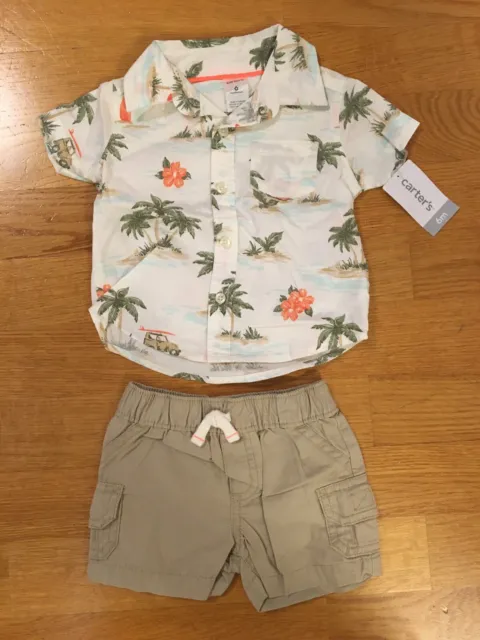 Carters Baby Boy 6 Months Button Down Shirt & Shorts Set,Hawaii Aloha Surf Print