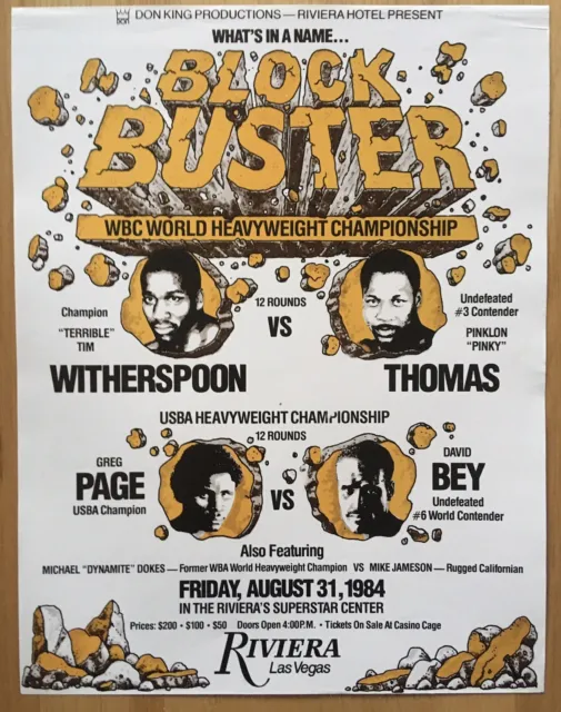 Superb Rare Tim Witherspoon Vs Pinklon Thomas Original Handbill Poster 1984!!