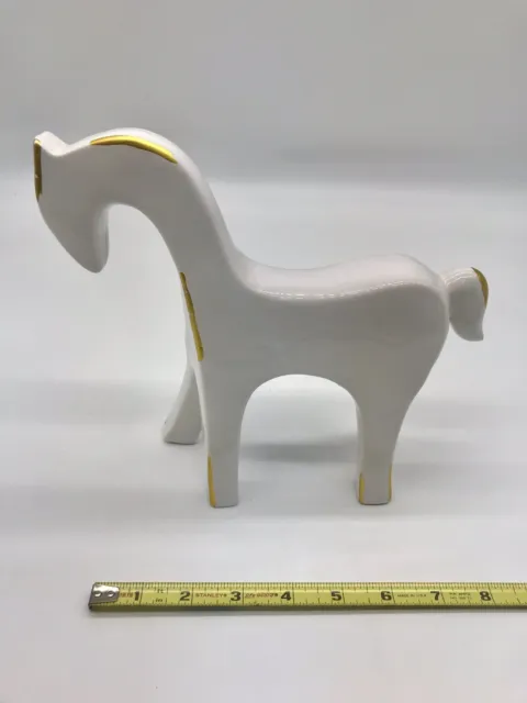 Ceramic Porcelain Modern Abstract Horse Figurine White Gold Detail