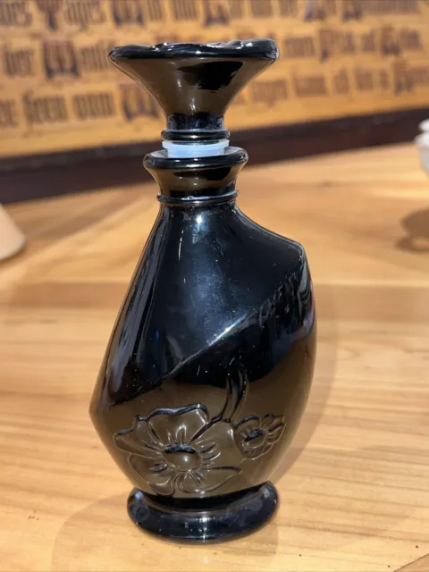 alter Flacon schwarz Glas mit Blüten Parfumflasche 16,5 cm